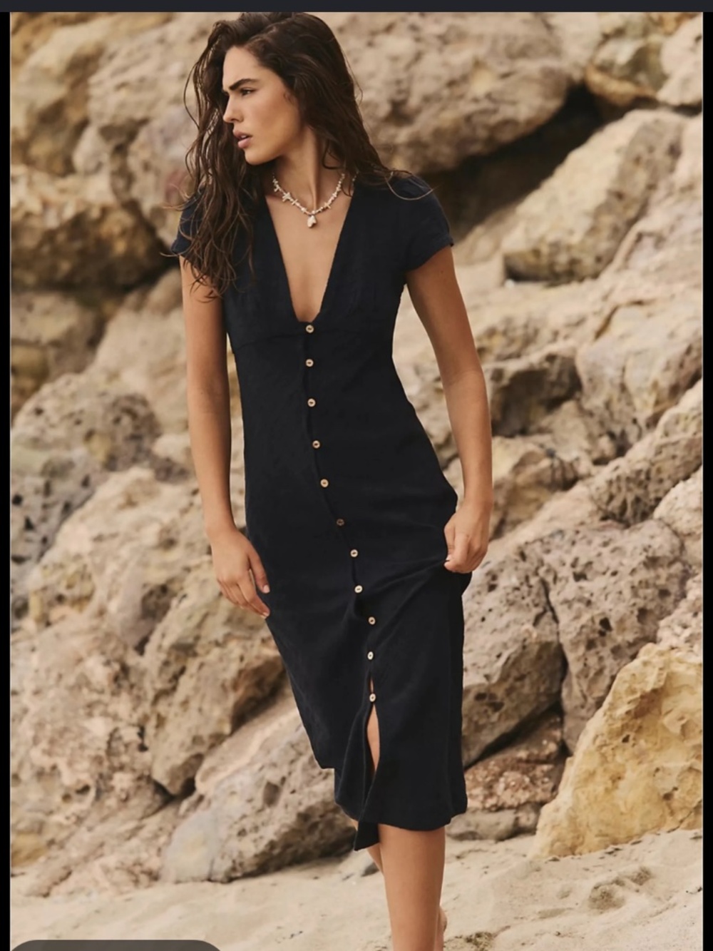 Free People Black Maxi Linen dress Size Large